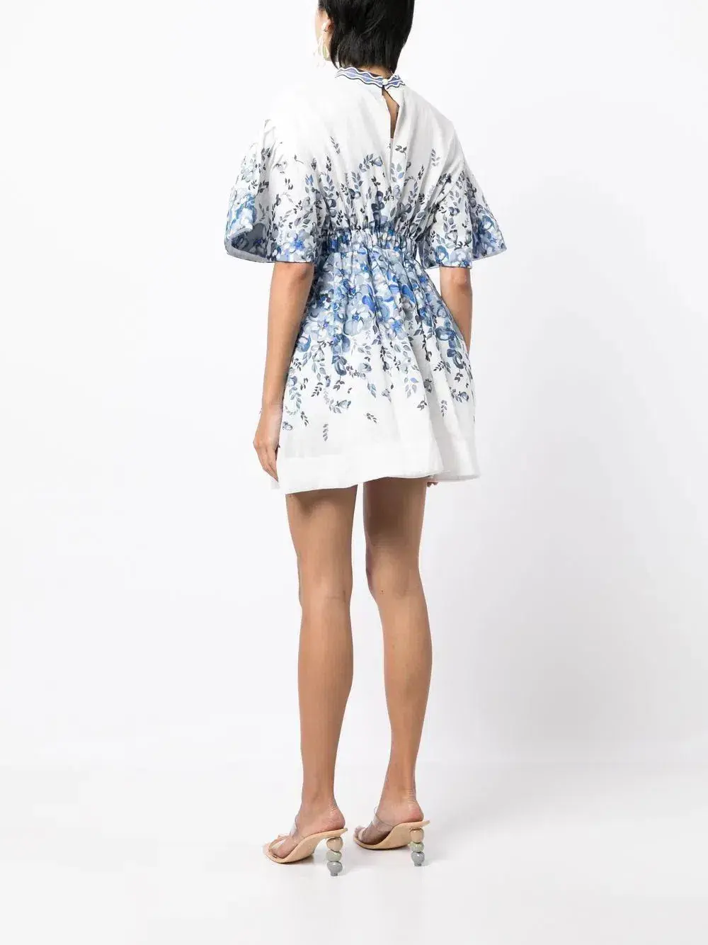 Rachel Gilbert Lea Puff Sleeve Mini Dress White Blue Floral Size 1 / AU 8  for rent on The Volte - main image