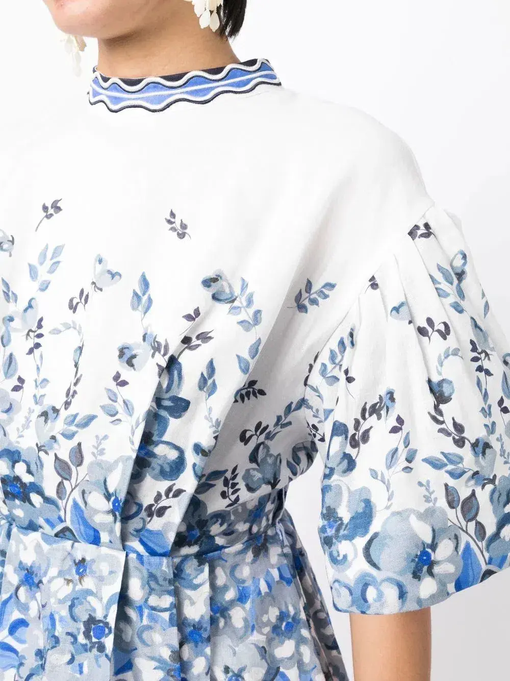 Rachel Gilbert Lea Puff Sleeve Mini Dress White Blue Floral Size 1 / AU 8  for rent on The Volte - main image