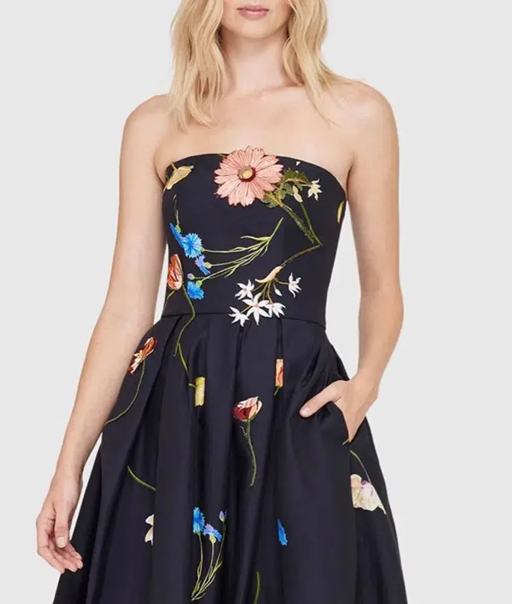 Leo Lin The Fields Embroidered Bustier Midi Dress Black Size 14 - Image 2
