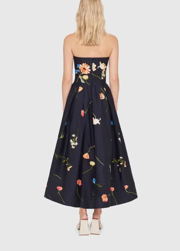Leo Lin The Fields Embroidered Bustier Midi Dress Black Size 14 - Image 4