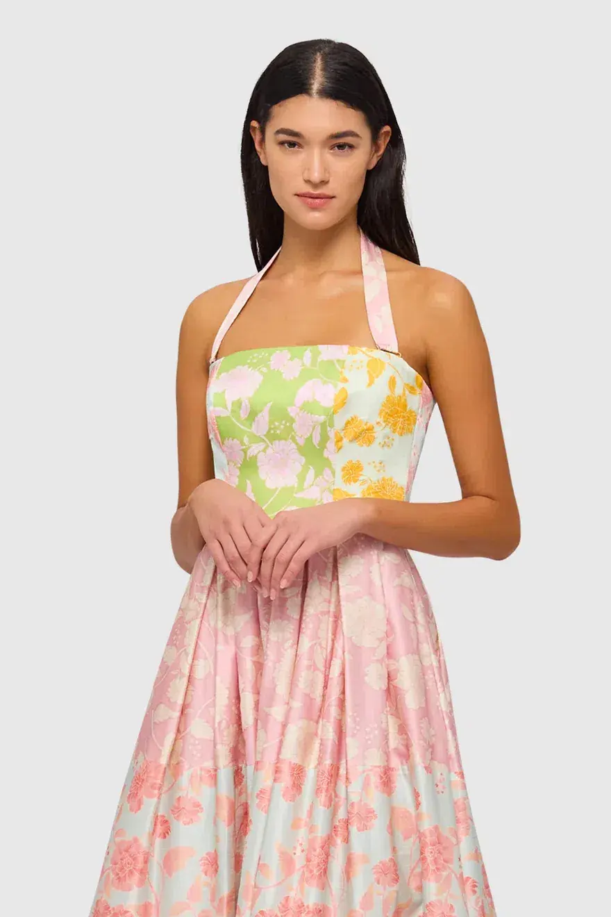 Leo Lin Ana Halterneck Midi Dress Anamone Splice Print Size 12 - Image 1