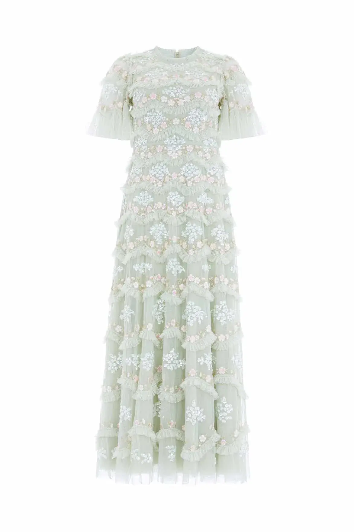 Needle & Thread Wave Ankle Gown Green Sequin Floral Daisy Size 10 - Image 5