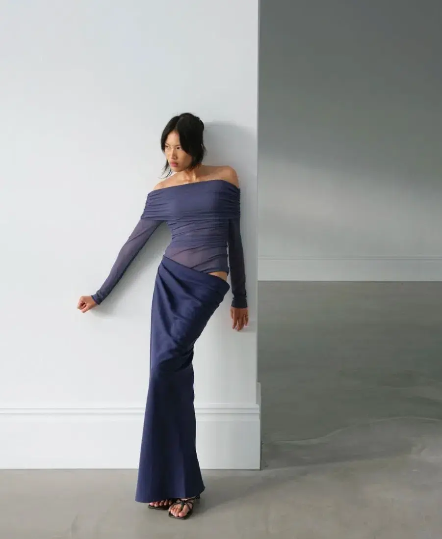 Benni Yasmin Off Shoulder Maxi Dress Navy Size 10 - Image 6