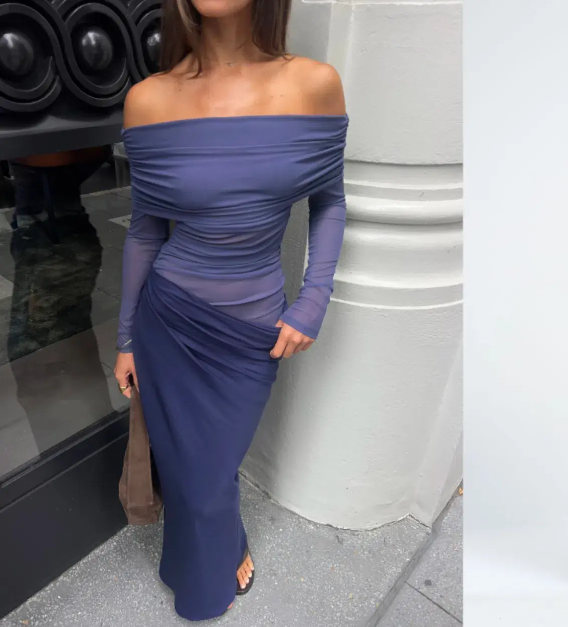 Benni Yasmin Off Shoulder Maxi Dress Navy Size 10 - Image 1