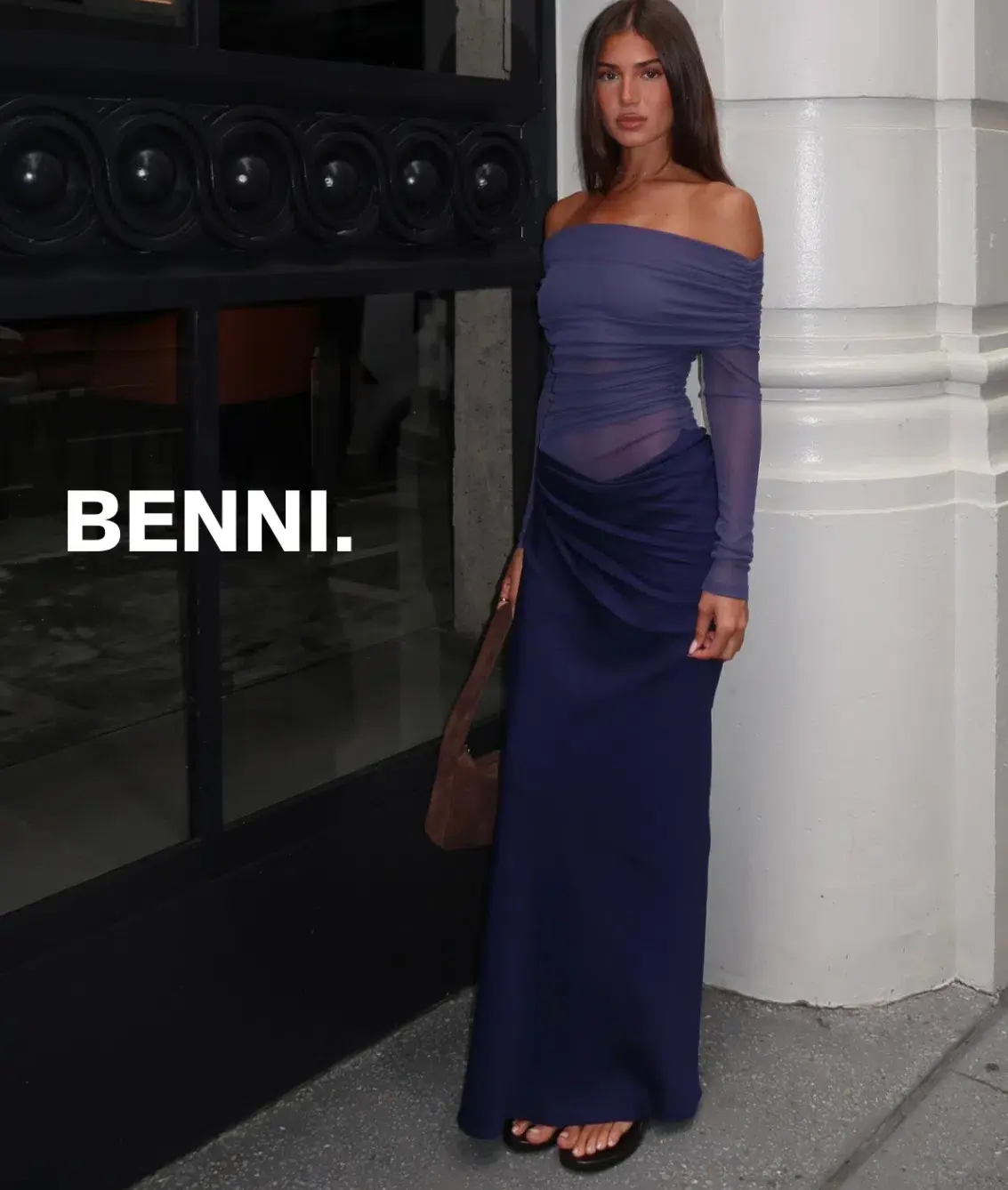 Benni Yasmin Off Shoulder Maxi Dress Navy Size 10 - Image 3