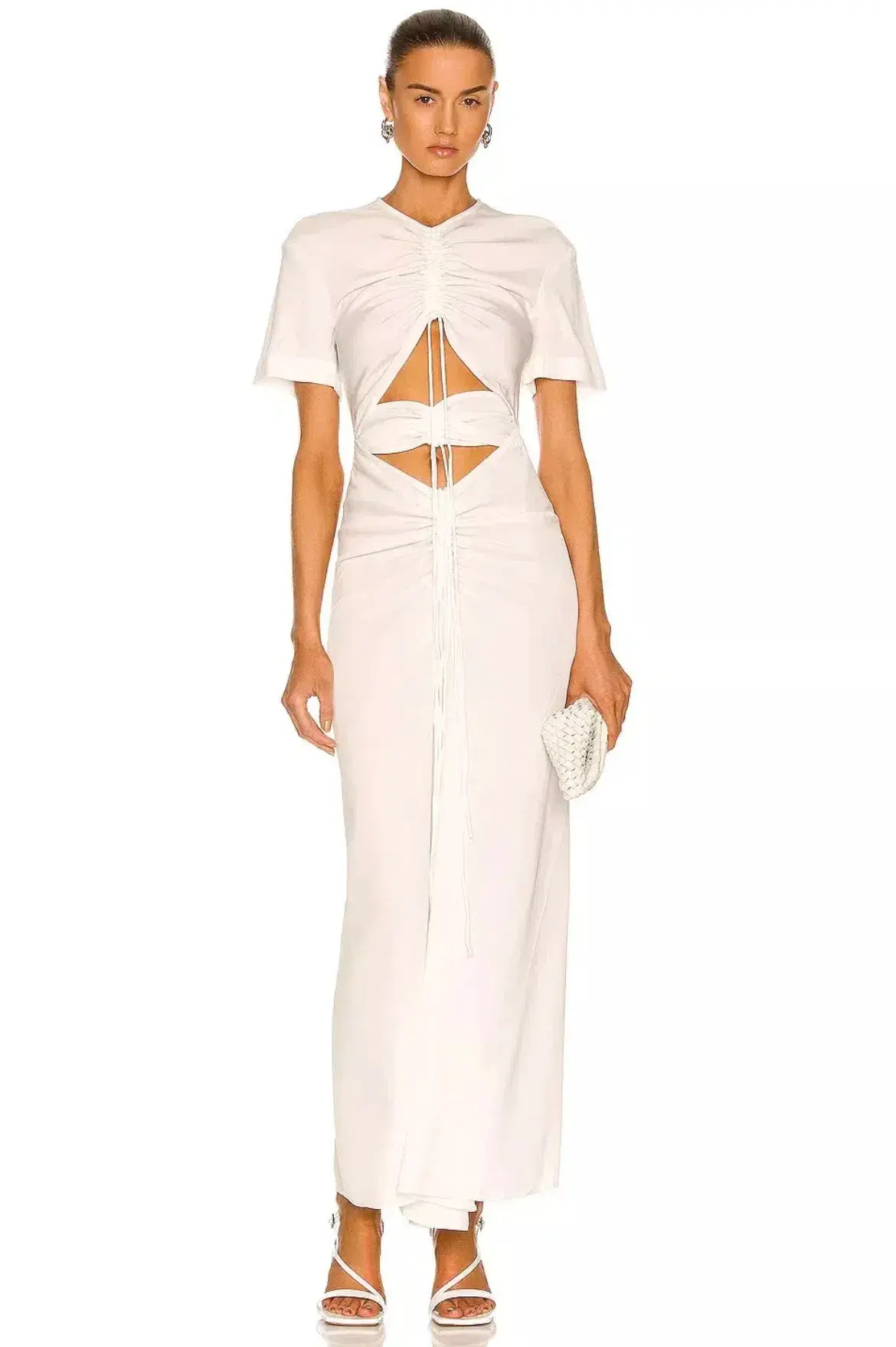 Christopher Esber White Ruched Tee Midi Dress White Size 6 - Image 1