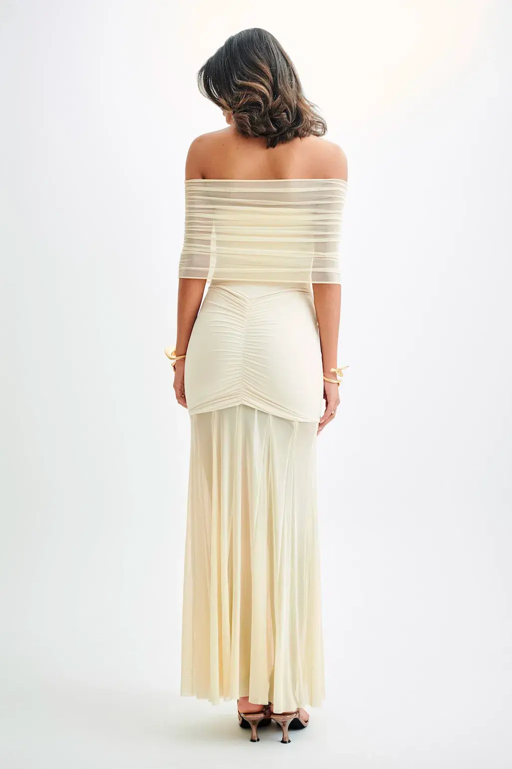 Meshki Caspian Slinky and Mesh Off The Shouleder Dress in Ivory Size AU 6 - Image 2