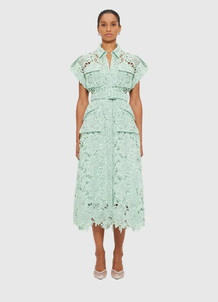 Leo Lin Audrey Lace Midi Green  Dress  Size 14 - Image 1