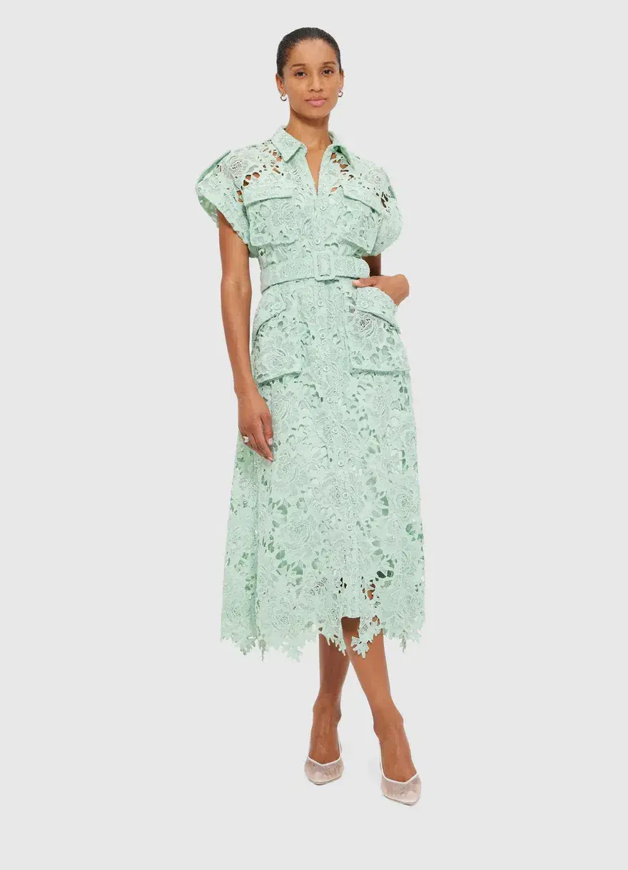 Leo Lin Lace Pocket Shirt Midi Dress Pistachio Size 16 - Image 1