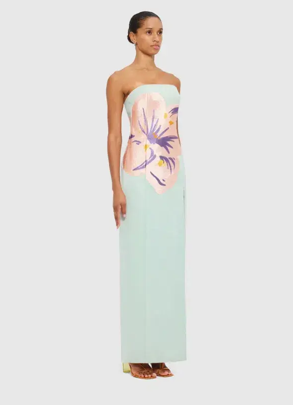 Leo Lin Clemence Embroidered Maxi Dress Green Size AU 8 - Image 4