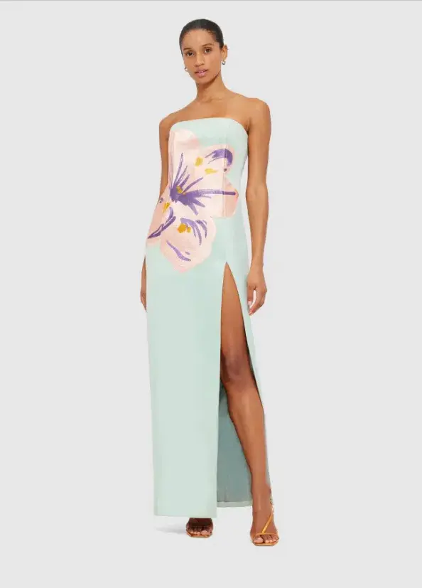 Leo Lin Clemence Embroidered Maxi Dress Green Size AU 8 - Image 1