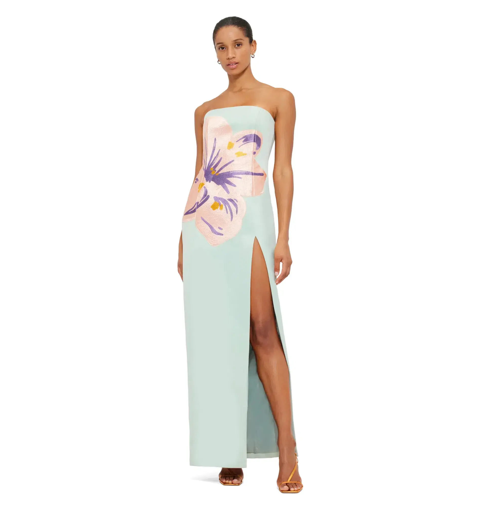 Leo Lin "Clemence" Embroidered Maxi Dress Hibiscus in Pistachio Size 10 - Image 1