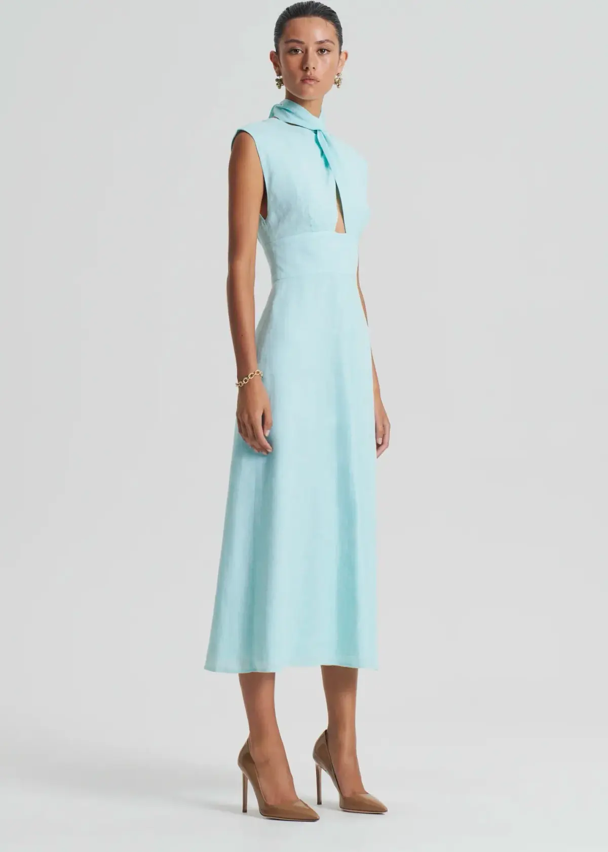 Italian Linen Turban Twist Blue Dress Size 12 - Image 3