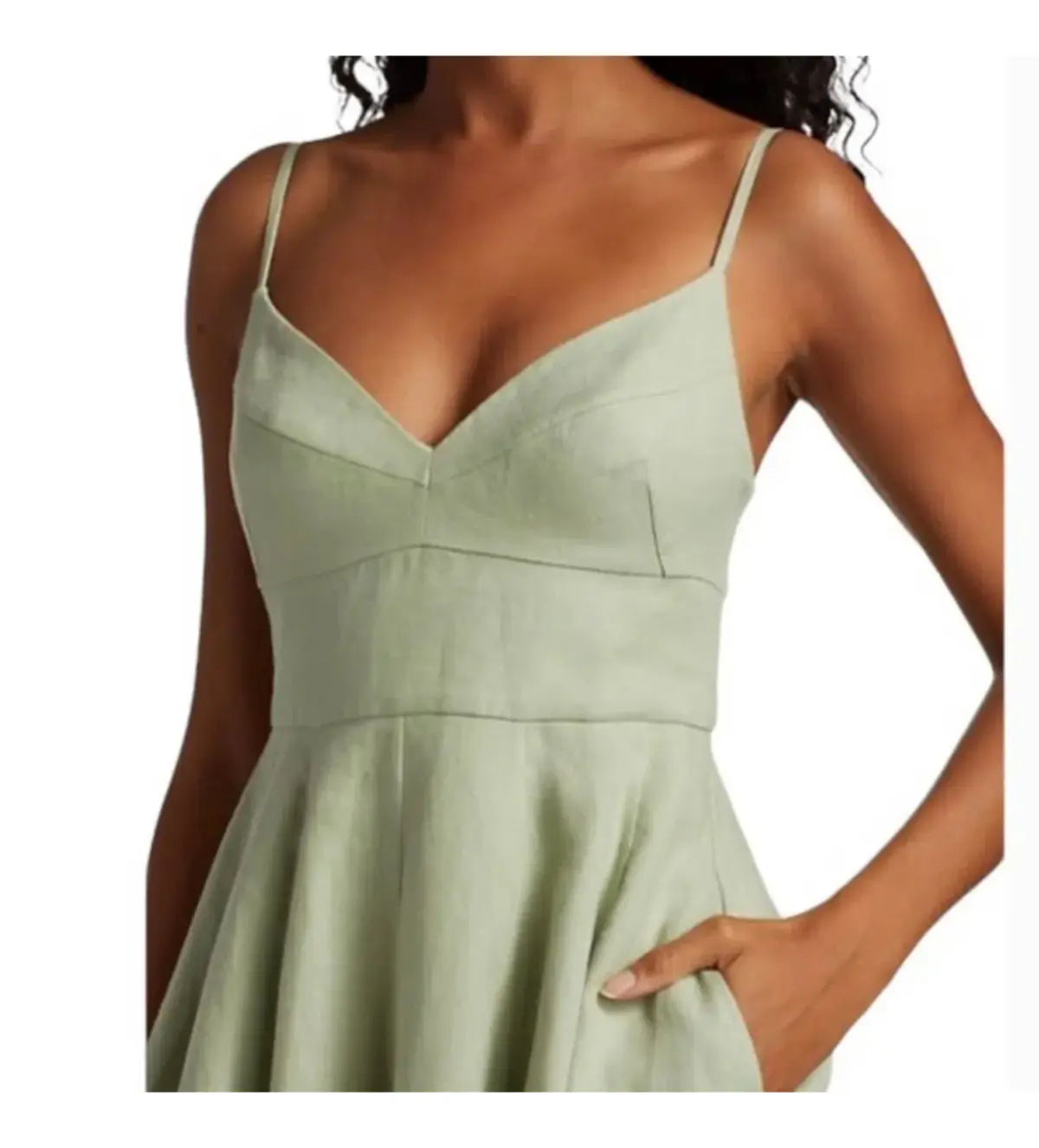 Zimmermann Dancer Picnic Shirred Linen Midi Dress Sage Size 3/AU 14 - Image 4