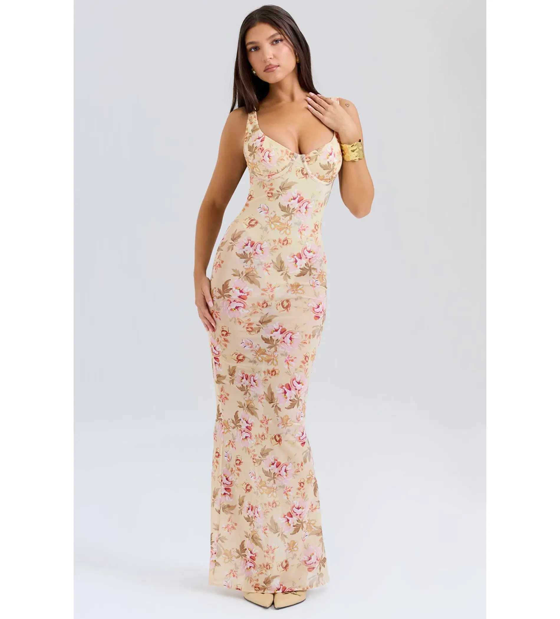 House of CB Robina Honeyflower Sheer Maxi Dress Print Size XS/AU 6 - Image 2