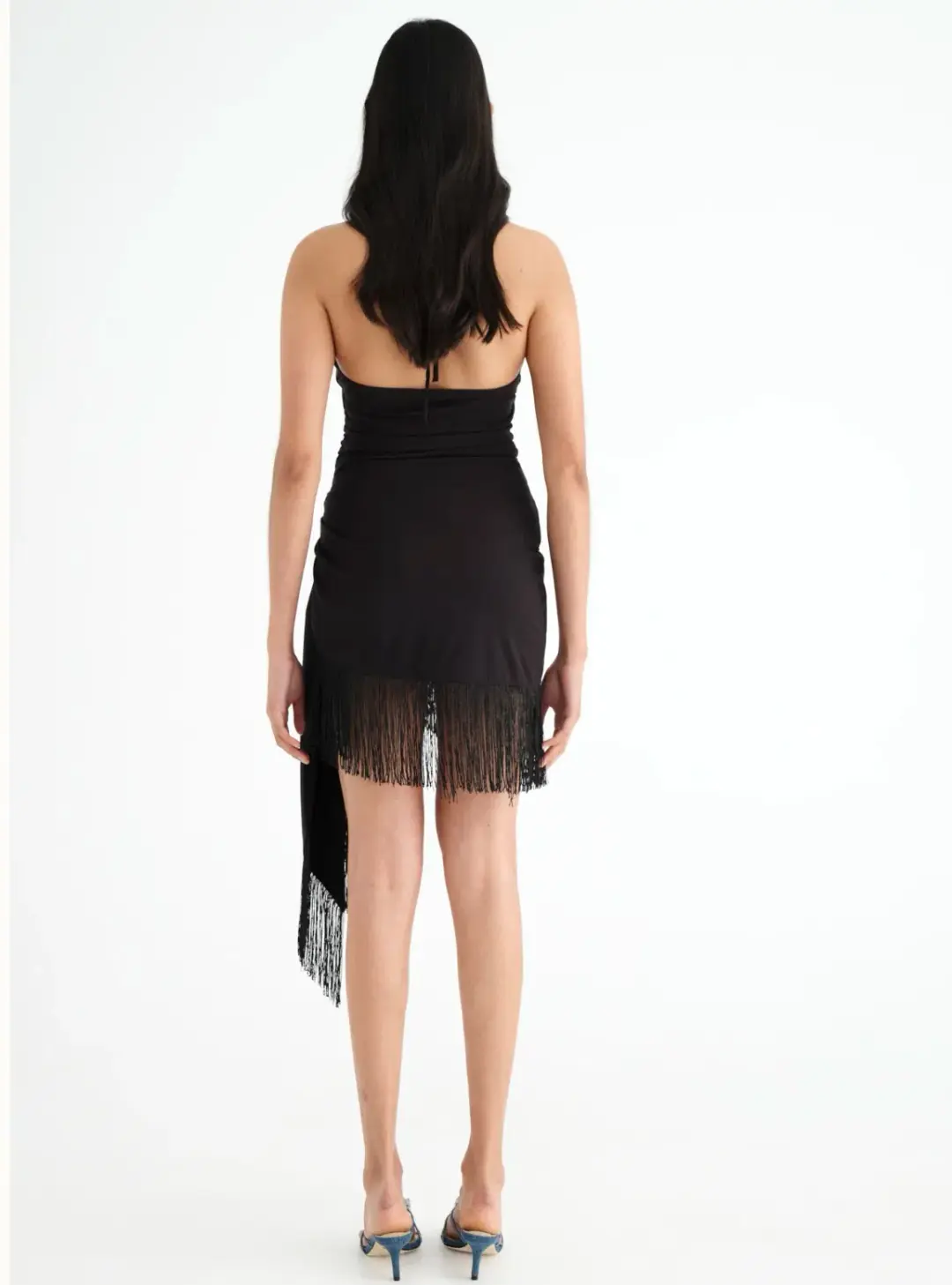Benni Carolina Fringe Halter Mini Dress Black Size 10 for rent on The Volte - main image