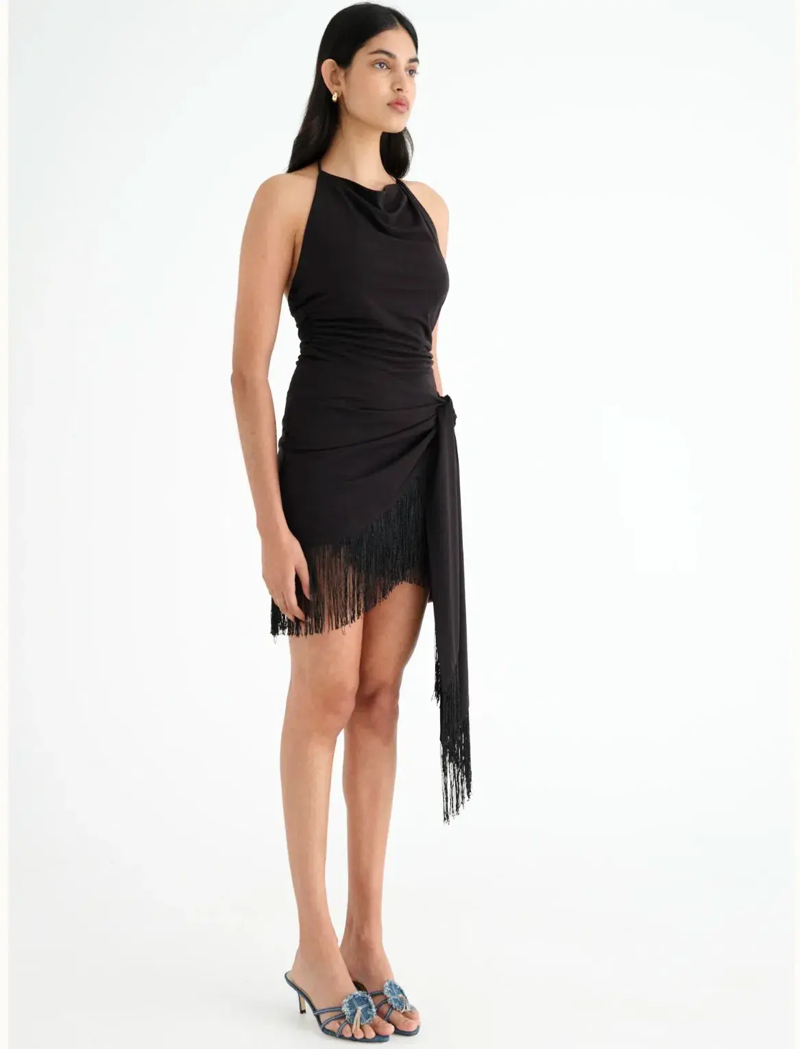 Benni Carolina Fringe Halter Mini Dress Black Size 10 - Image 2