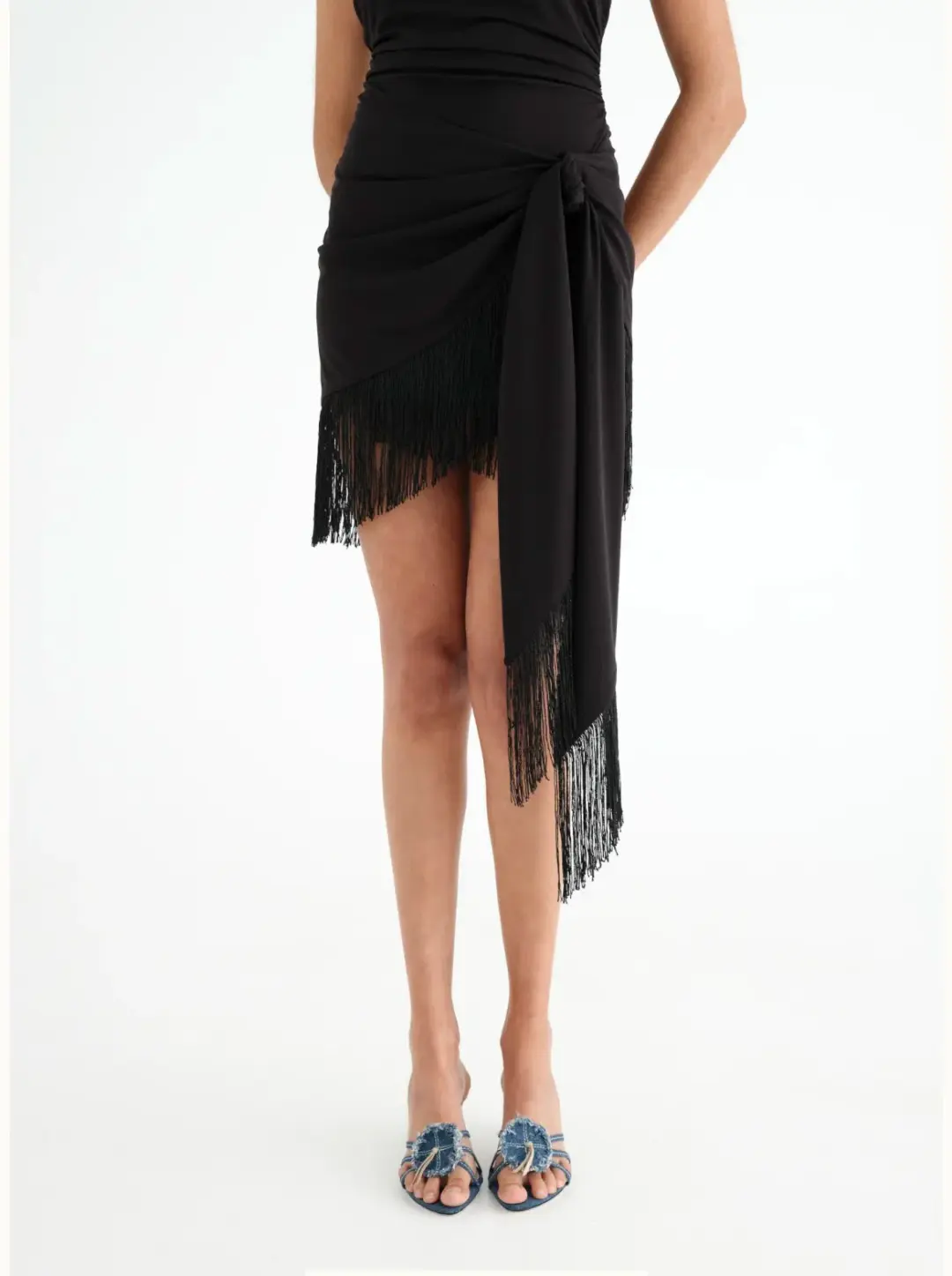 Benni Carolina Fringe Halter Mini Dress Black Size 10 for rent on The Volte - main image