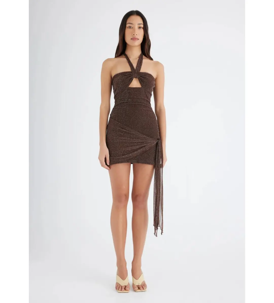 Benni Prianka Halter Mini Dress Espresso Size AU 10 for rent on The Volte - main image