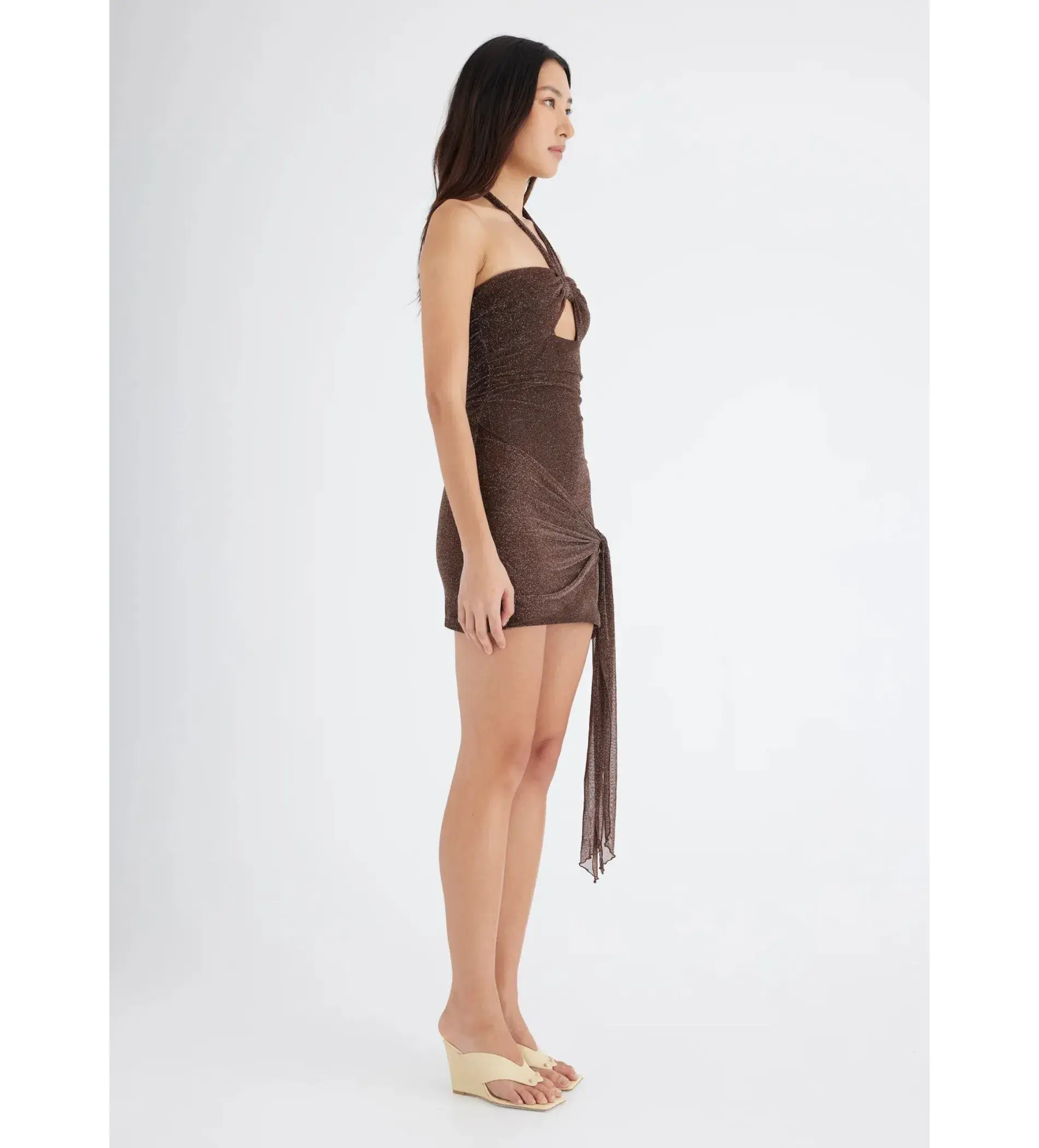 Benni Prianka Halter Mini Dress Espresso Size AU 10 - Image 2