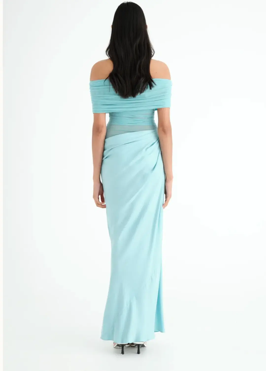 BENNI Nico Off Shoulder Maxi Dress Aquamarine Size 10 for rent on The Volte - main image