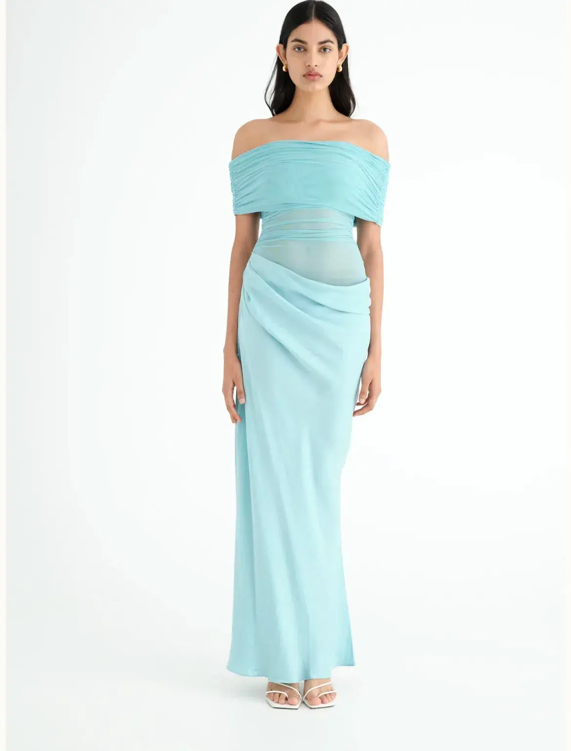 BENNI Nico Off Shoulder Maxi Dress Aquamarine Size 10 - Image 1