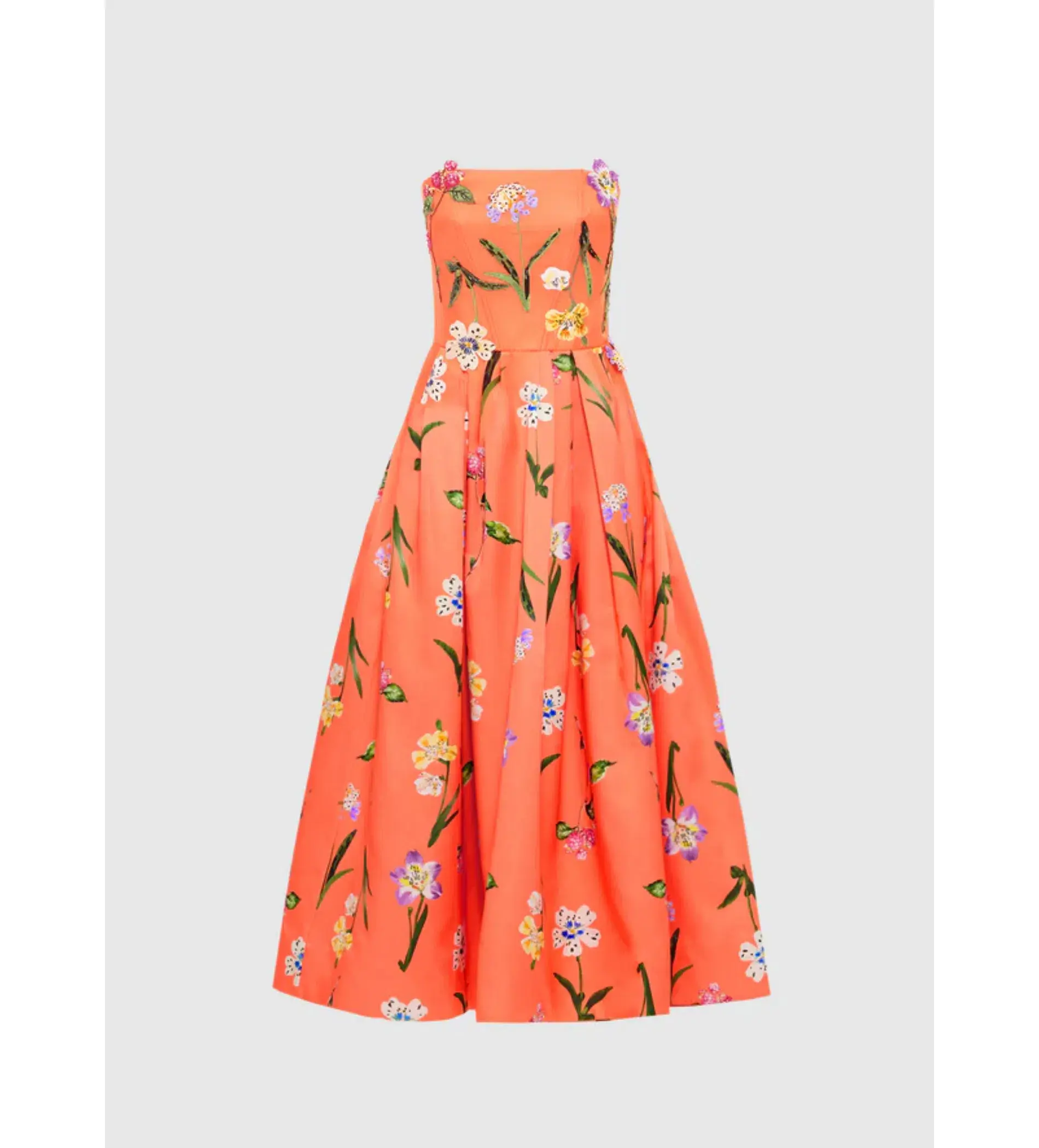 Leo Lin Lynn Bustier Midi Dress Wild Flower Coral Size 12 - Image 1