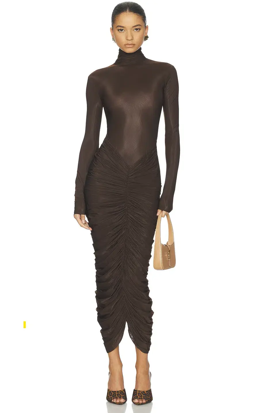 Helsa The Super Sheer Ruched Dress Brown Size 6 - 8 - Image 1