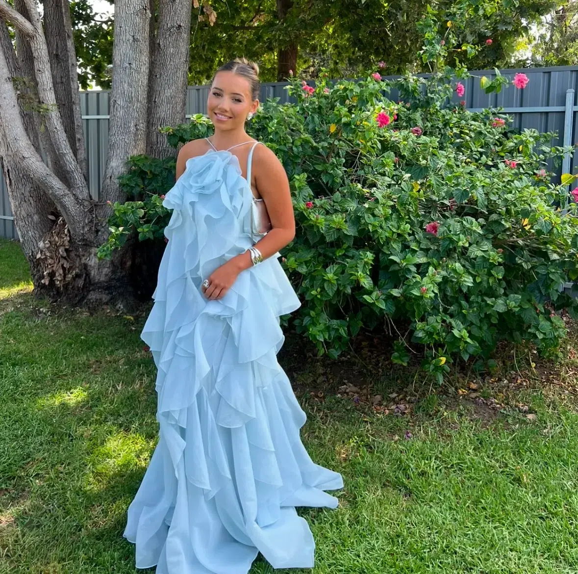 Aje Pandorea Layered Maxi Dress Silver Blue Size AU 8 - Image 4