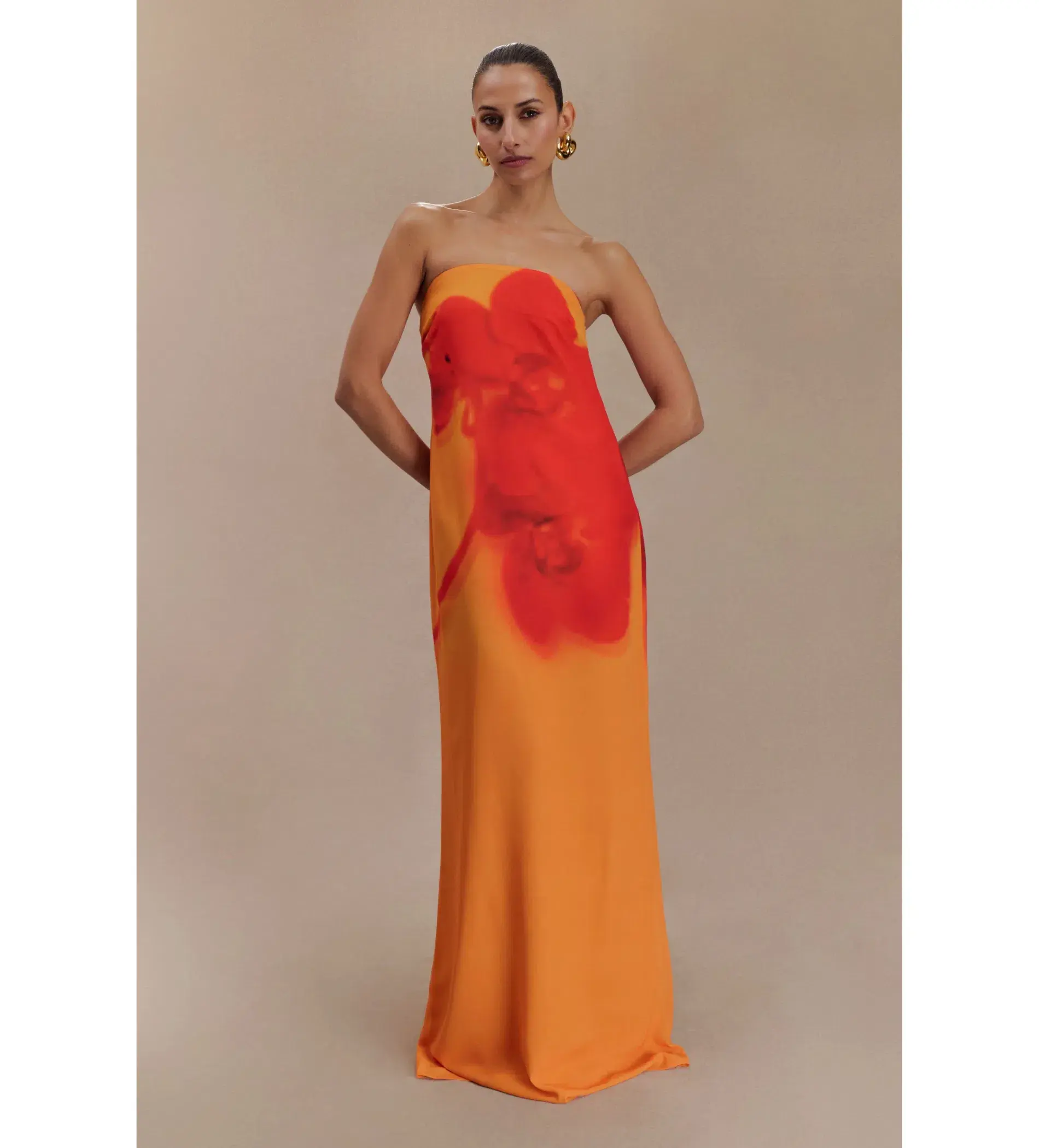 Amaya Strapless Chiffon Maxi Dress Koi Orchid Print Size 8 - Image 1
