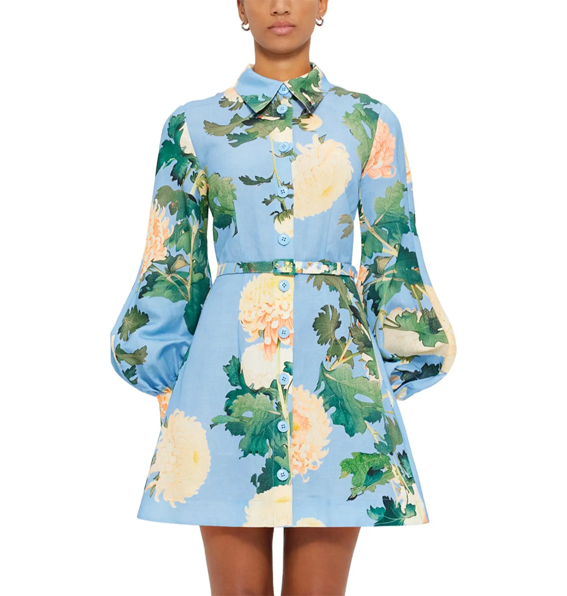 Leo Lin "Luminous" Linen Mini Dress Hydrangea Cornflower Blue Size 10 - Image 1