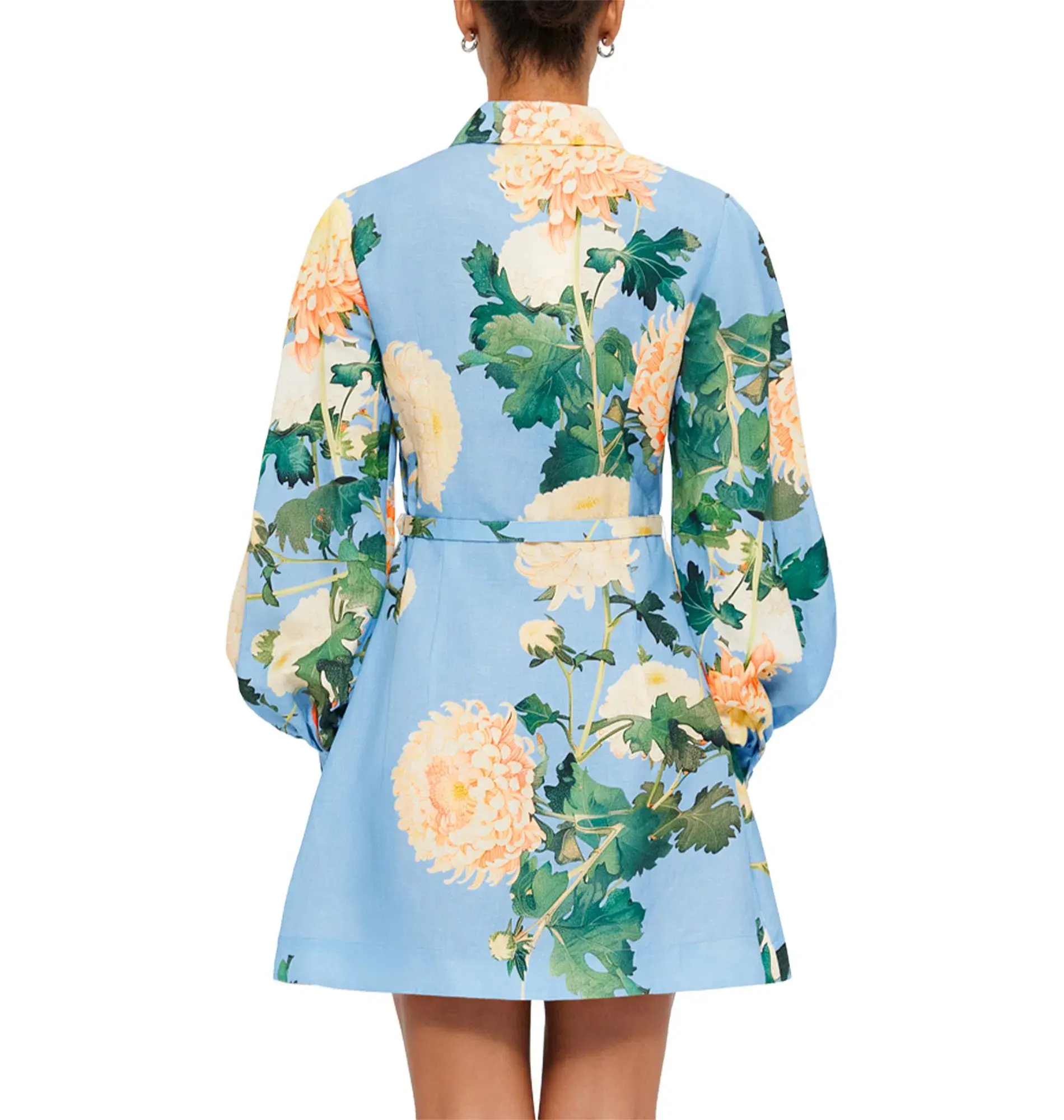 Leo Lin "Luminous" Linen Mini Dress Hydrangea Cornflower Blue Size 10 - Image 3