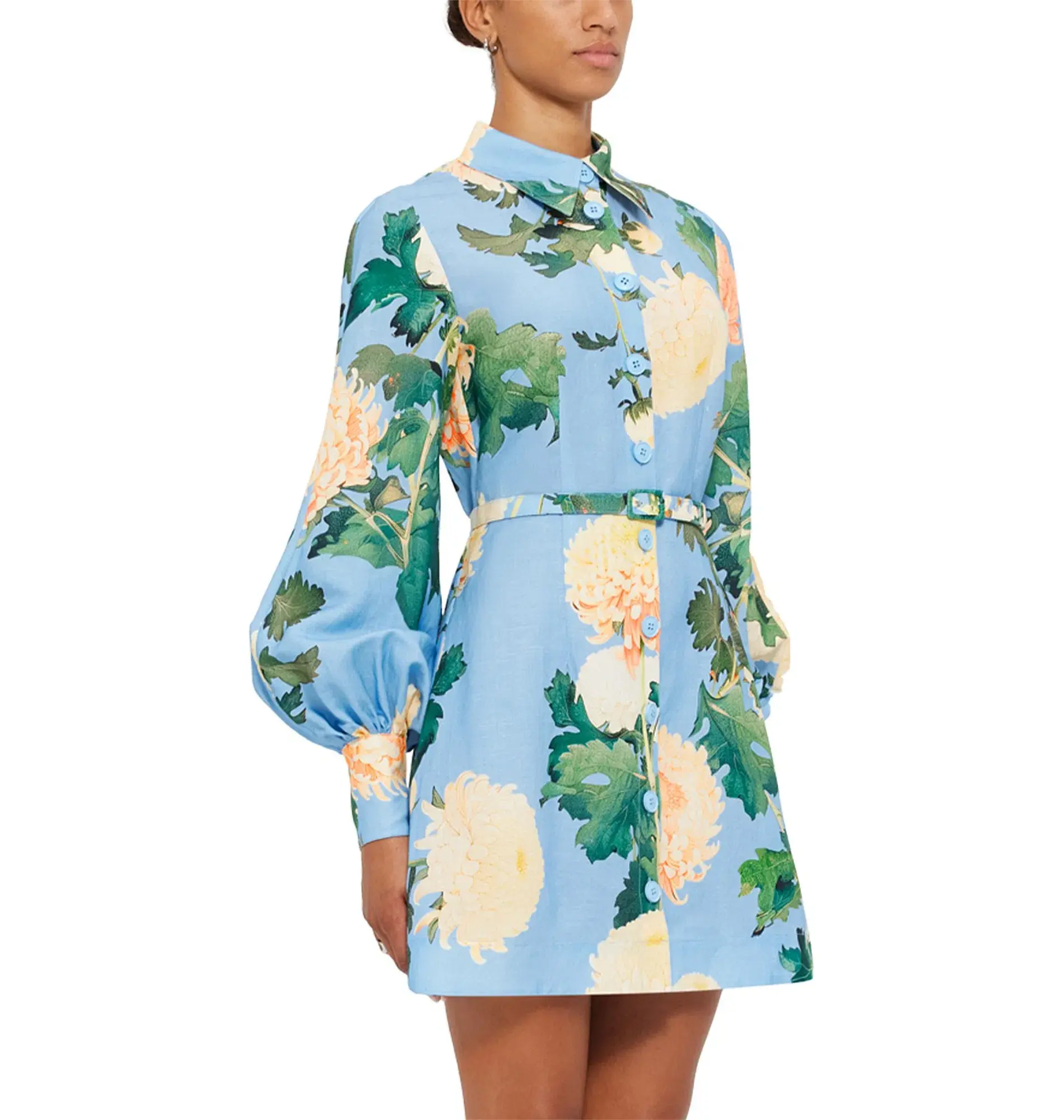 Leo Lin "Luminous" Linen Mini Dress Hydrangea Cornflower Blue Size 10 - Image 2