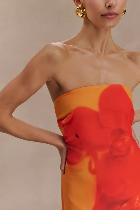 Meshki Amaya Maxi Gown Orange Print Size 12 - Image 4