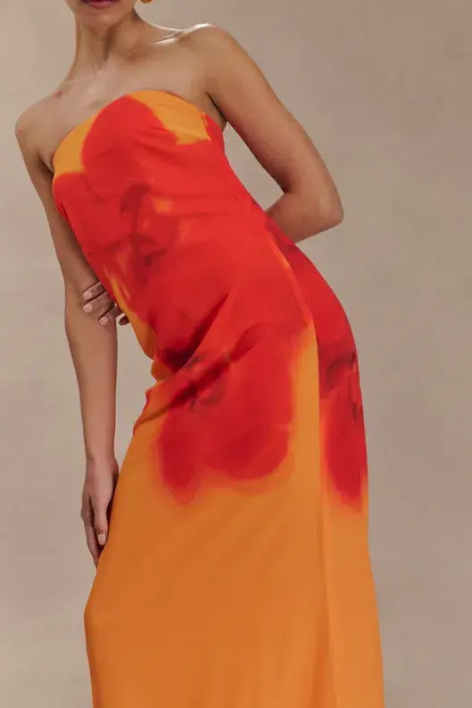 Meshki Amaya Maxi Gown Orange Print Size 12 - Image 5