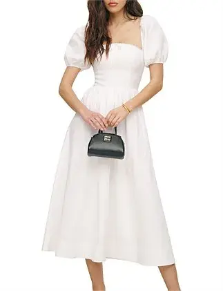 Reformation Marella Linen Midi Dress in White Size AU 6 for rent on The Volte - main image