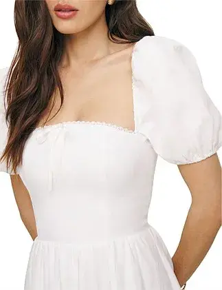 Reformation Marella Linen Midi Dress in White Size AU 6 for rent on The Volte - main image