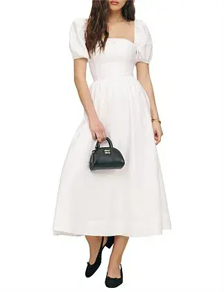 Reformation Marella Linen Midi Dress in White Size AU 6 for rent on The Volte - main image