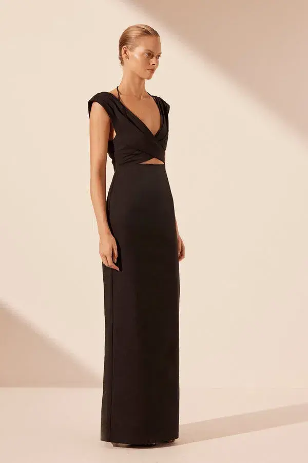 Shona Joy Lani Cross Front Ruched Maxi Dress Black Size 10 - Image 2