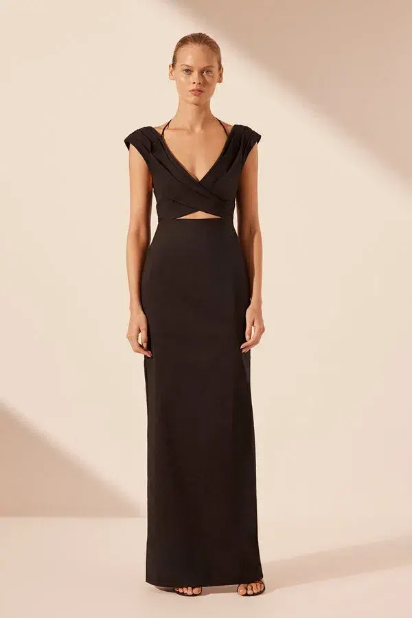 Shona Joy Lani Cross Front Ruched Maxi Dress Black Size 10 - Image 1
