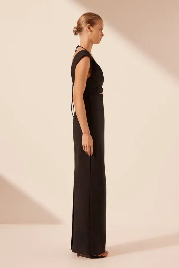 Shona Joy Lani Cross Front Ruched Maxi Dress Black Size 10 - Image 4