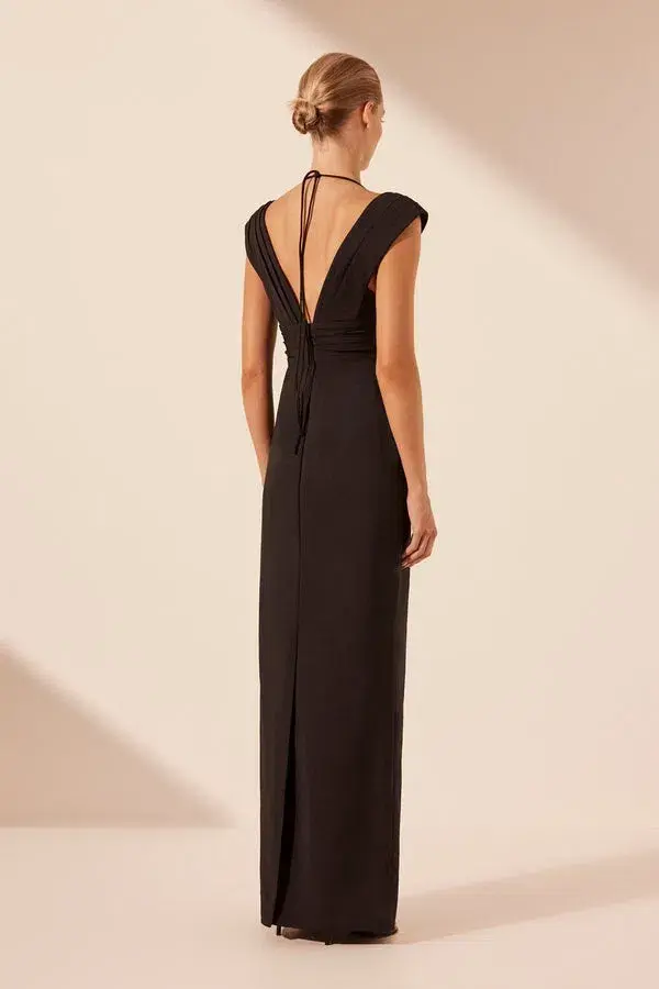 Shona Joy Lani Cross Front Ruched Maxi Dress Black Size 10 - Image 3
