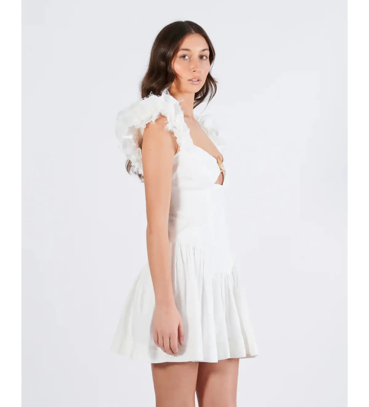 Aje Simone Frill Sleeve Mini Dress in White Size AU 10 - Image 2