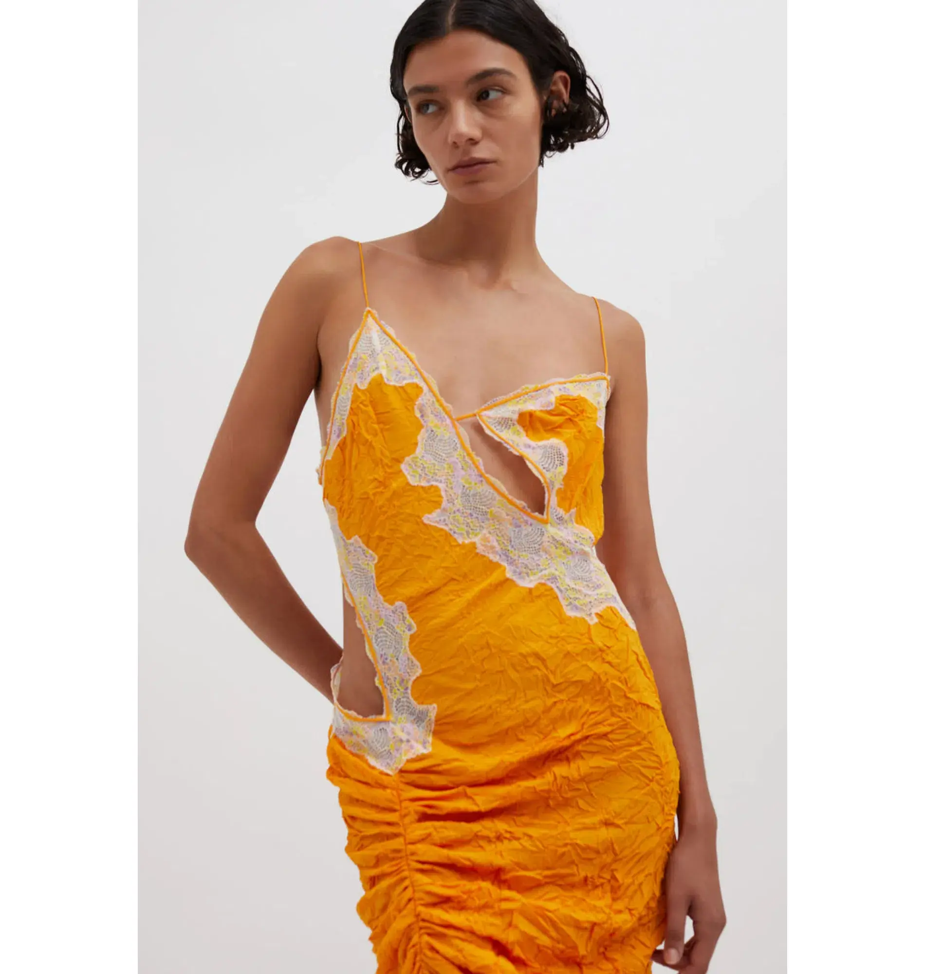 Christopher Esber Crimped Lace Cami Dress Valencia/Multi Size AU 4  - Image 2
