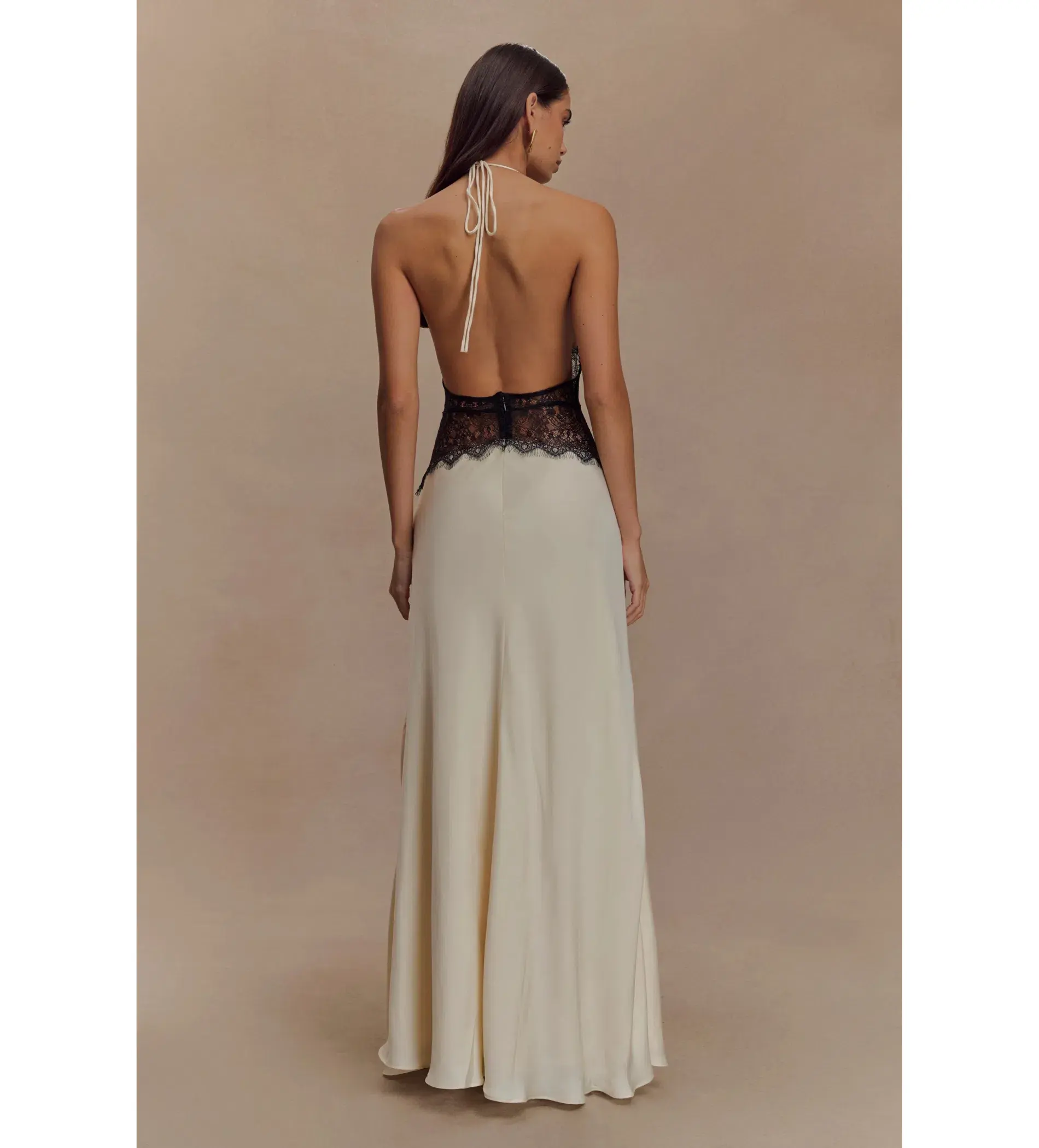 Meshki Dinah Lace and Satin Maxi Dress in Black/Ivory Size S/AU 8 - Image 3