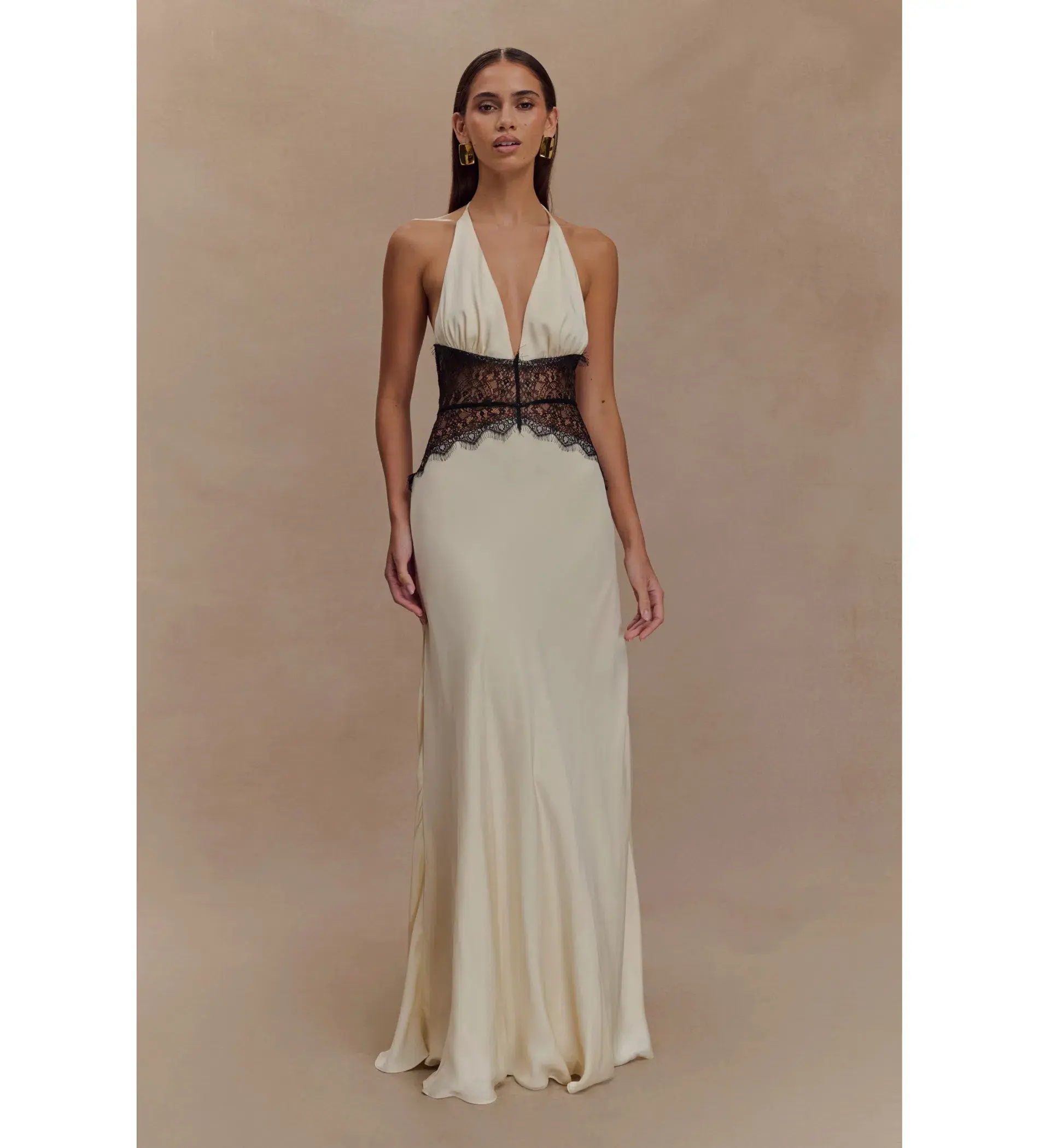 Meshki Dinah Lace and Satin Maxi Dress in Black/Ivory Size S/AU 8 - Image 1