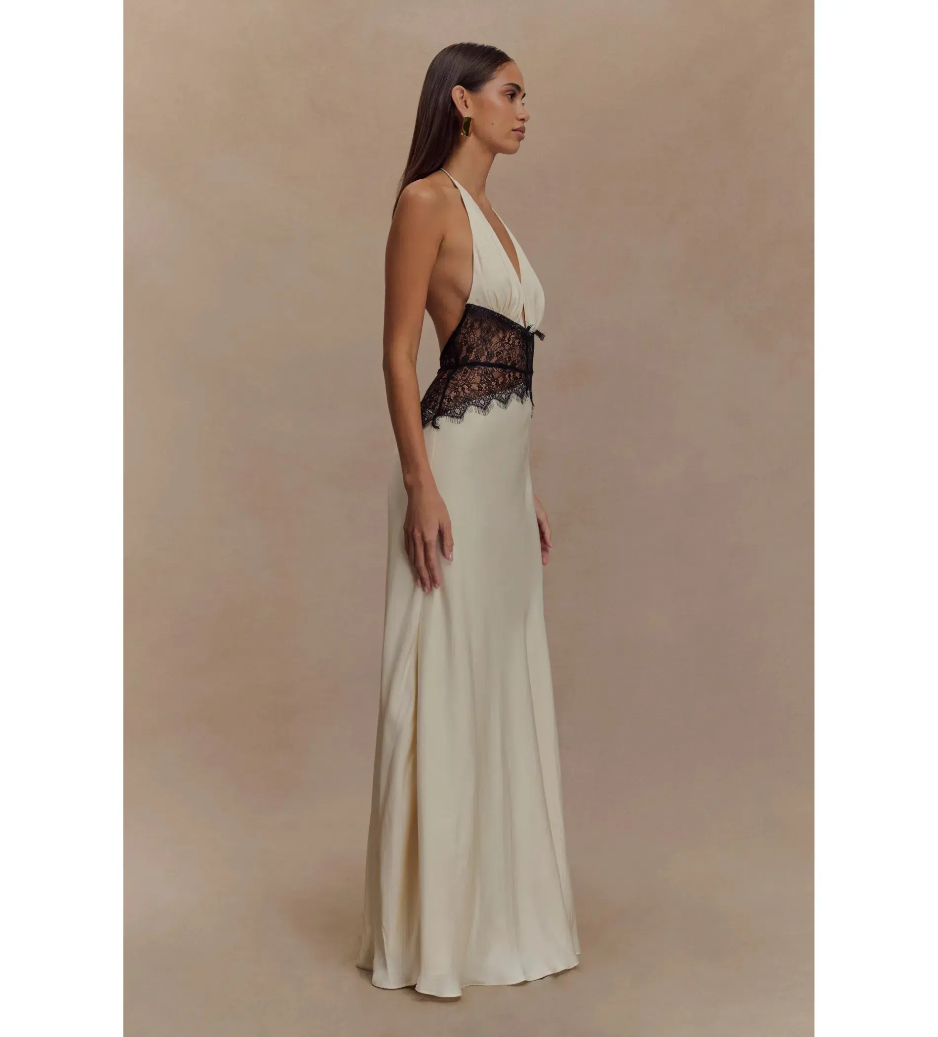Meshki Dinah Lace and Satin Maxi Dress in Black/Ivory Size S/AU 8 - Image 2