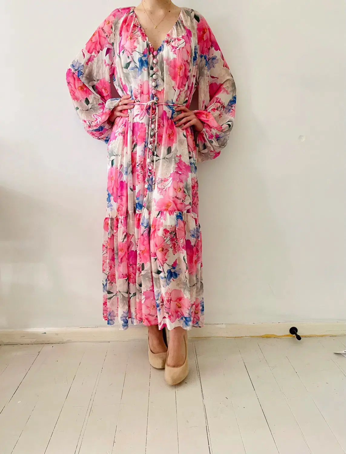 Sheike Juliet Long Sleeve Pink Floral Maxi Dress Size 10 - Image 2