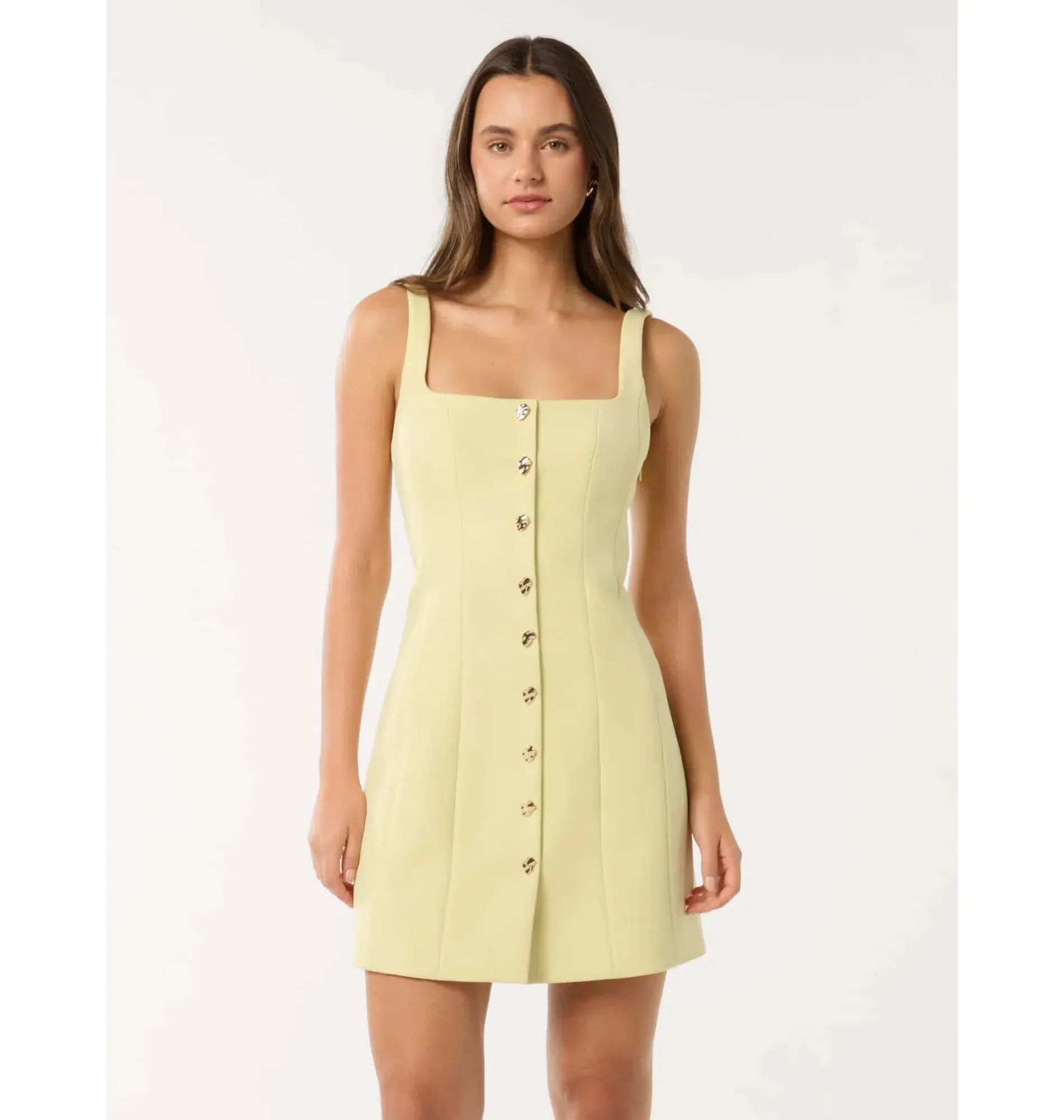 Forever New Penny Button Down Mini Dress Yellow Size 14 - Image 1