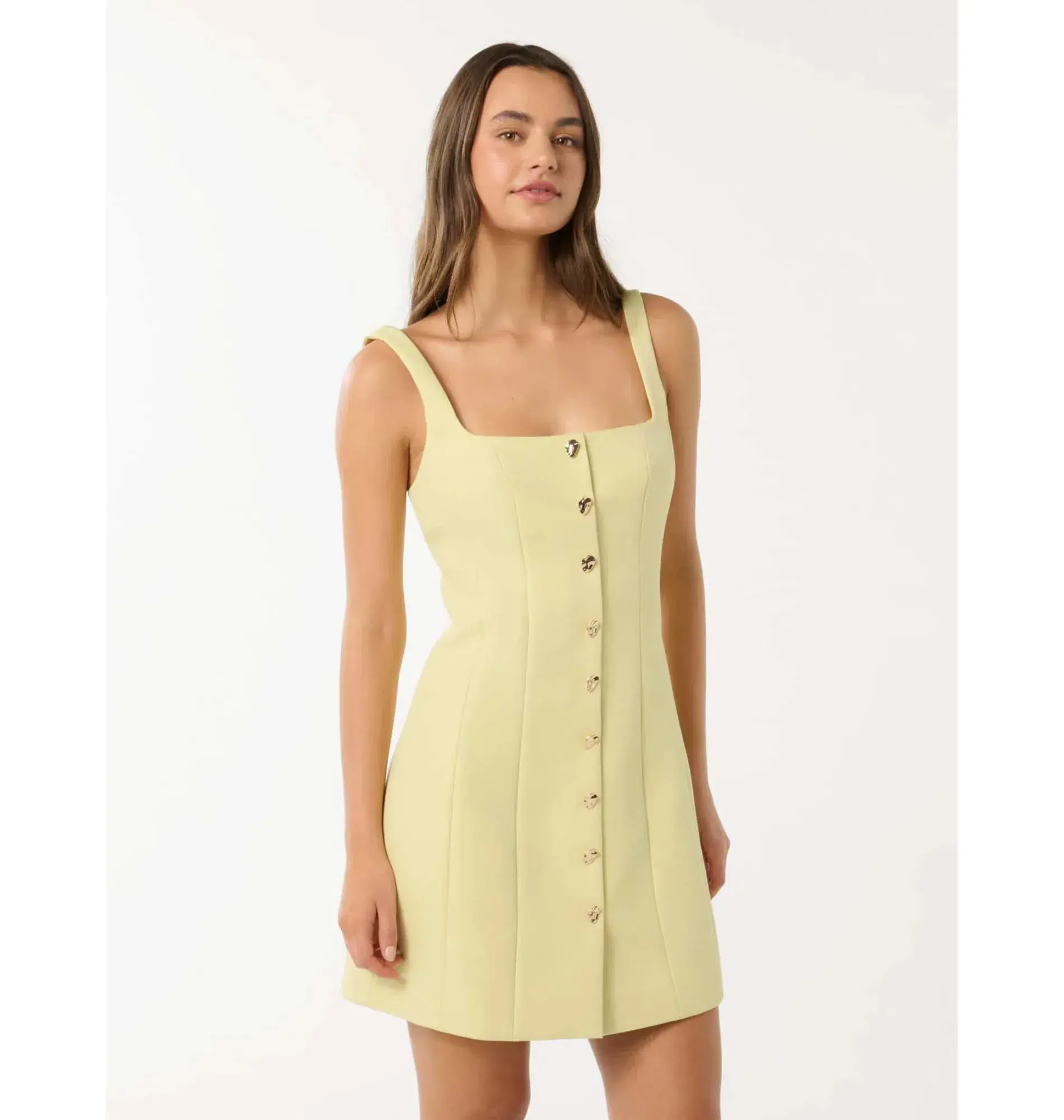 Forever New Penny Button Down Mini Dress Yellow Size 14 - Image 2